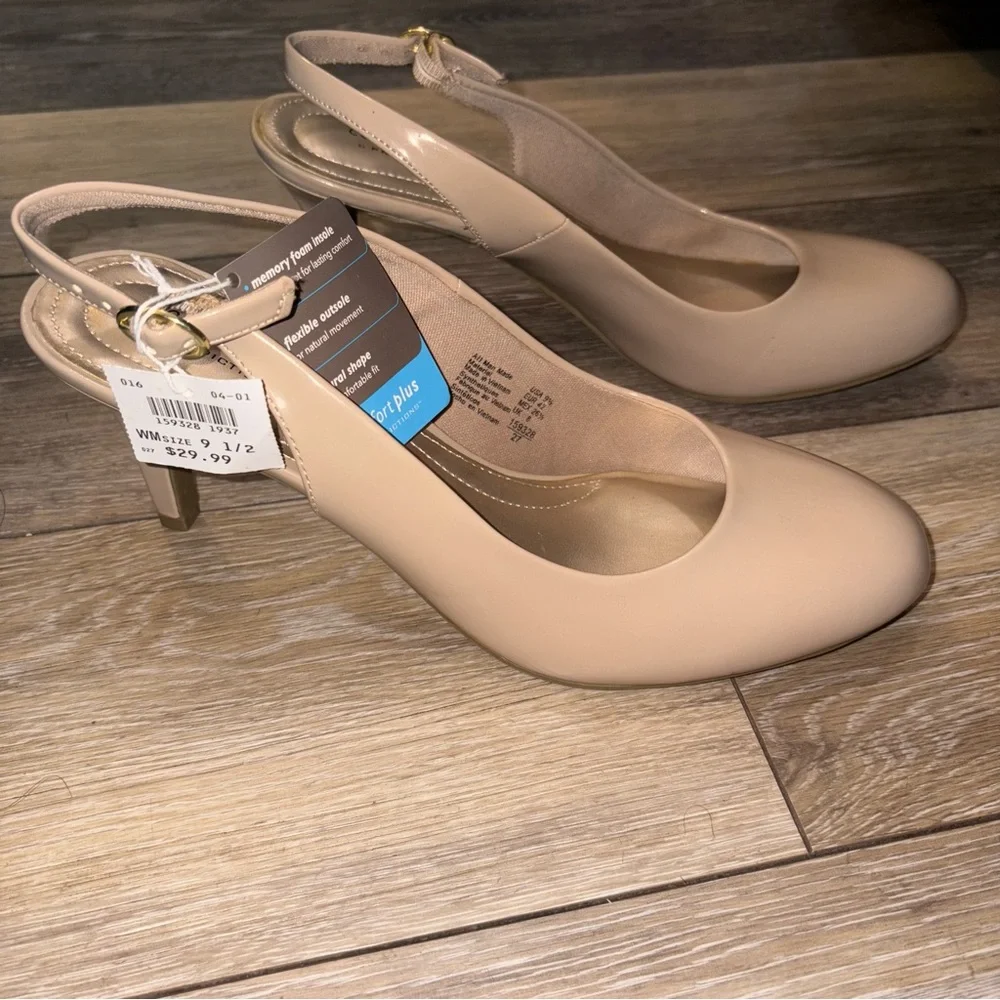 3 for $15 MUST BUNDLE - Comfort Plus by Predictions Beige Slingback Heels - Picture 1 of 8